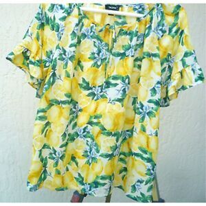 Lemons Summer Short Sleeve Flutter Ruffle Sleeve‎ Top by TACERA